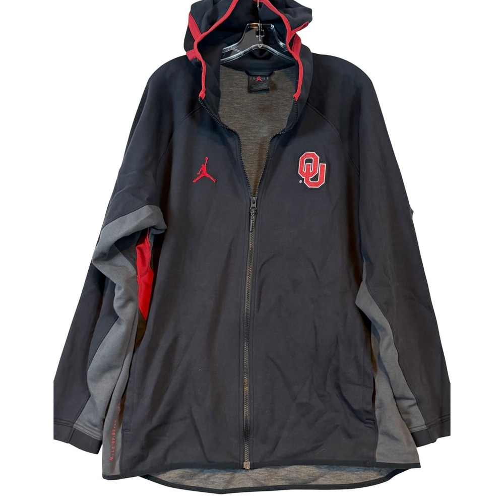 Jordan Oklahoma Sooners Full Zip Hoodie Black Red Mens •2XL• Jumpman Gorpcore